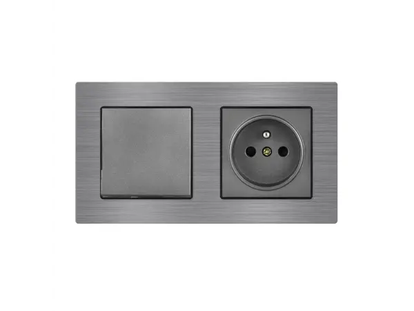 unic elektricka zasuvka 230v + vypinac jednopolovy c.1 v ramecku 153mm, slitina hliniku sedy
