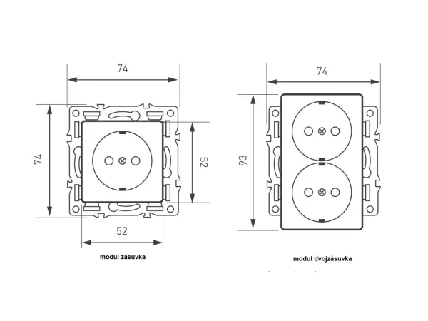 unic modul dvojzasuvka mddz230v zasuvka 2x230v 16a, bila, pro ramecek 122mm