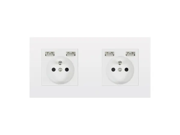 sran elektricka zasuvka 2x230v+4*usb 5v/2.1a plast bila vcetne ramecku