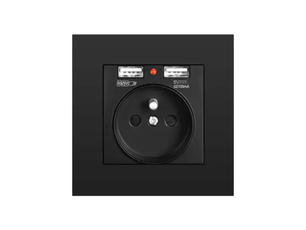 sran elektricka zasuvka 230v+2*usb 5v/2.1a v ramecku plast cerna