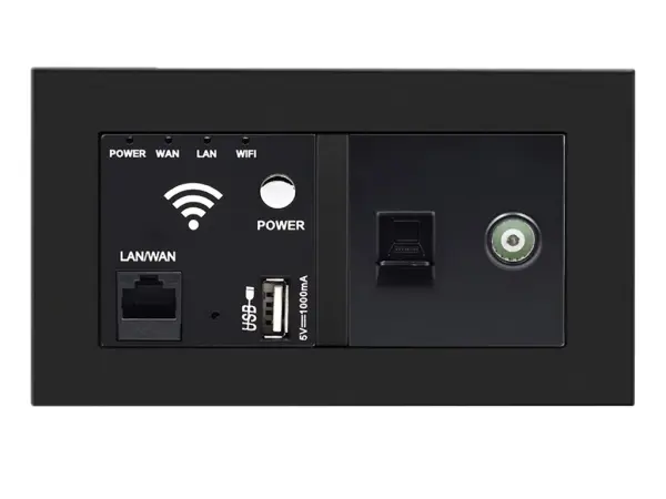 sran zasuvka wifi socket + rj45+tv vcetne ramecku, plast cerny