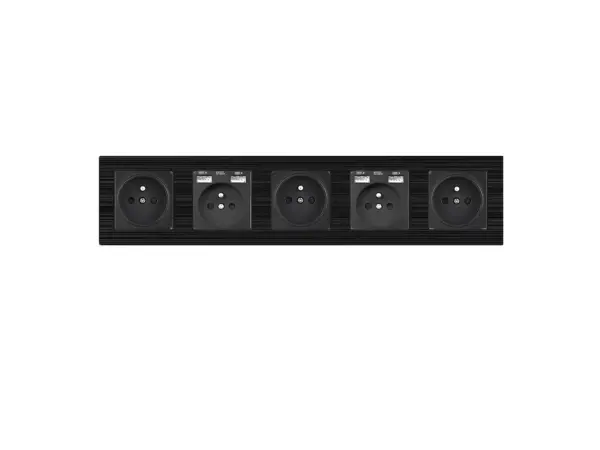 sran elektricka petizasuvka mdz230 230v 16a + 230v+2*usb 5v/2,1a v ramecku 420mm, plast cerny