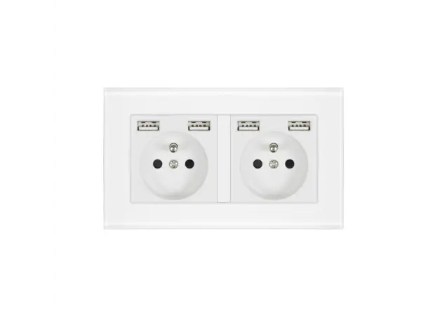 sran elektricka zasuvka 2x230v+4xusb 5v/2.1a, sklo bily
