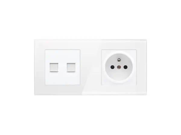sran elektricka zasuvka 230v+2xrj45 zasuvka 2xrj45 v sirokem ramecku 172mm, sklo bily