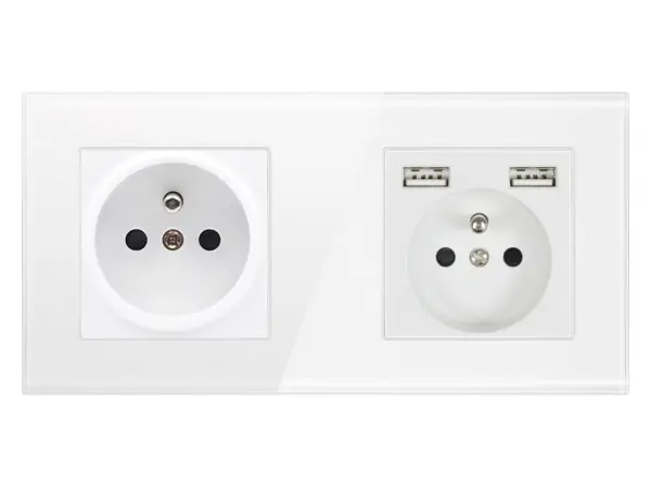 sran elektricka zasuvka 230v+230v s usb 5v/2.1a bila vcetne ramecku sklo bile