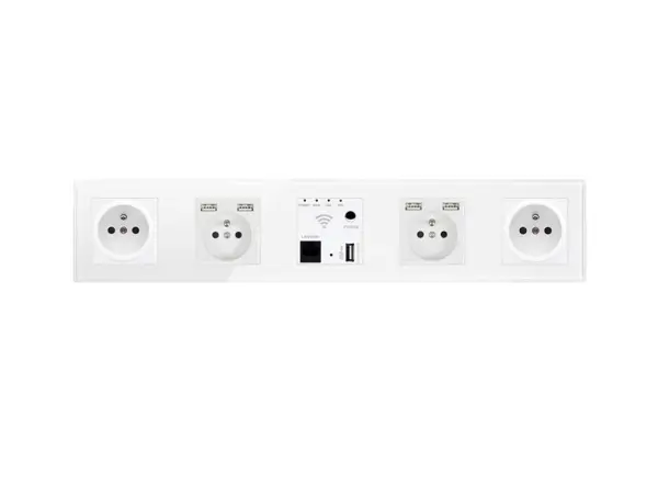 sran elektricka petizasuvka wifi socket, 230v+2*usb 5v/2,1a  v ramecku 420mm, vhodna pod tv plast bily