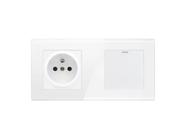 sran elektricka zasuvka 230v 5v/2,1a + vypinac schodistovy/krizovy v ramecku 172mm, sklo bily siroky