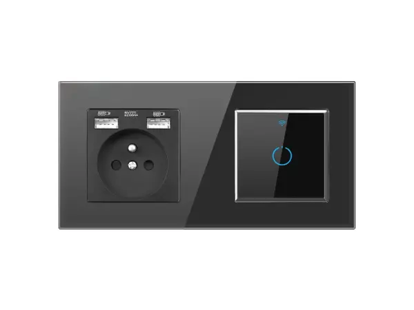 sran elektricka zasuvka 230v+2*usb+ai wifi vypinac cerna sklo