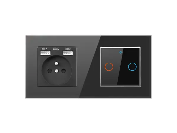 sran zasuvka 230v+2xub + ai wifi dvojvypinac s rameckem sklo cerny
