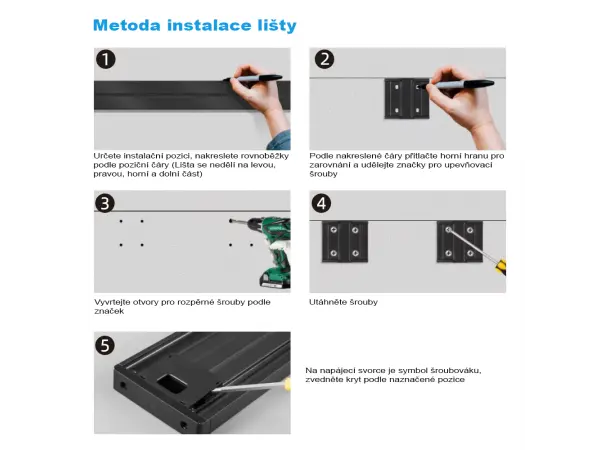 voltline povrchova zasuvkova lista 60cm cerna pro 2-5 zasuvkovych modulu
