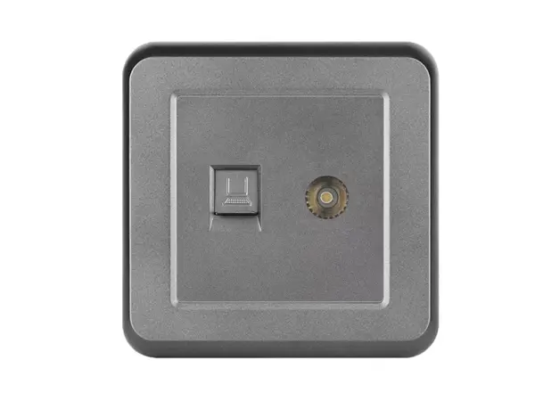 unic datova zasuvka tv + rj45 cat5  v ramecku, plast seda