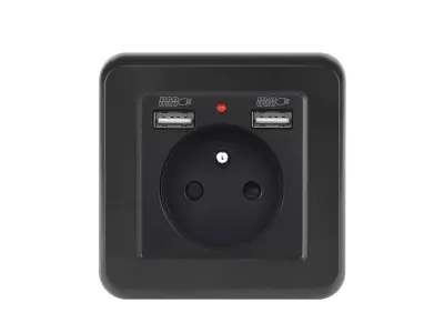 UNIC Elektrick� z�suvka 230V+2*USB 5V/2.1A plast �ern�
