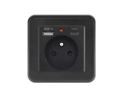 UNIC Z�suvka 230V+USB+USB C 5V/2,1A v�etn� r�me�ku, plast �ern�