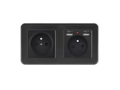 UNIC Elektrick� z�suvka 2x230V+2xUSB 5V/2.1A plast �ern� v r�me�ku 153mm