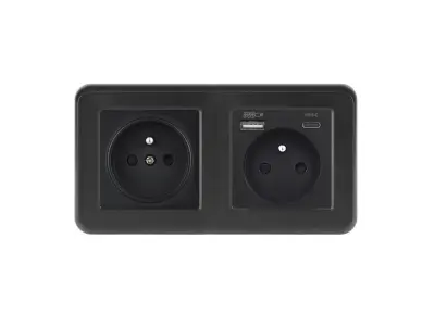 UNIC Elektrick� z�suvka 2x230V+USB+USB C 5V/2,1A (rychl� nab�jen�) plast �ern� v r�me�ku 153mm