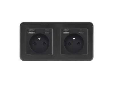 UNIC Elektrick� z�suvka 2x (230V+USB+USB C 5V/2,1A) rychl� nab�jen�, plast �ern� v r�me�ku 153mm