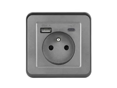 UNIC Z�suvka 230V+USB+USB C 5V Rychl� nab�jen�, v�etn� r�me�ku, plast �ed�