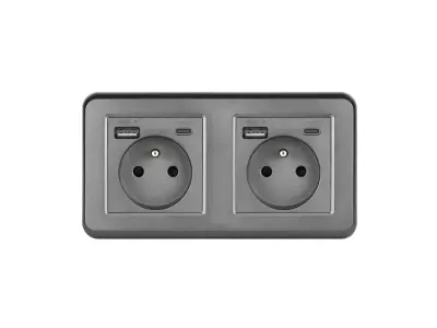 UNIC Elektrick� z�suvka 2x (230V+USB+USB C 5V/2,1A) rychl� nab�jen�, plast �ed� v r�me�ku 153mm