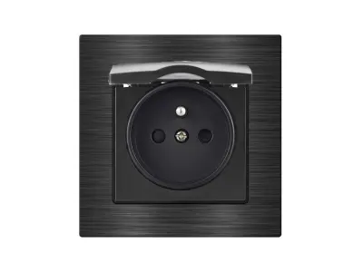 UNIC Elektrick� z�suvka 230V s krytem, v r�me�ku 82mm, slitina hlin�ku �ern�