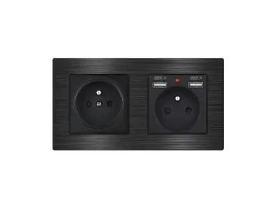 UNIC Elektrick� z�suvka 2x230V+2xUSB 5V/2.1A v r�me�ku 153mm slitina hlin�ku �ern�