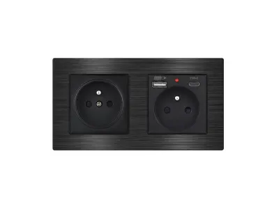 UNIC Elektrick� z�suvka 2x230V+USB+USB C 5V/2,1A v r�me�ku 153mm slitina hlin�ku �ern�