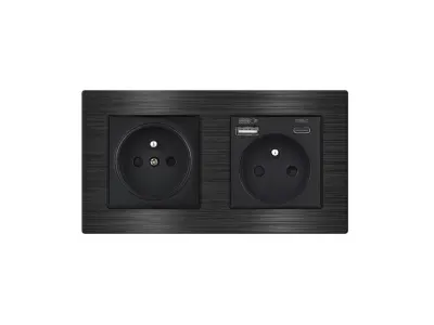 UNIC Elektrick� z�suvka 2x230V+USB+USB C 5V/2,1A Rychl� nab�jen�,v r�me�ku 153mm slitina hlin�ku �ern�