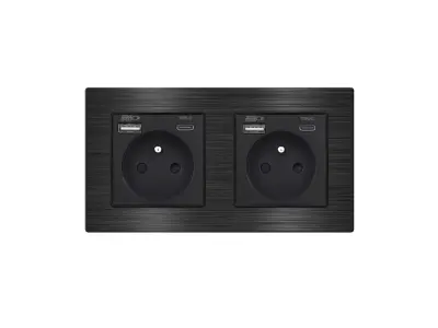 UNIC Elektrick� z�suvka 2x (230V+USB+USB C 5V/2,1A) Rychl� nab�jen�, v r�me�ku 153mm, slitina hlin�ku �ern�