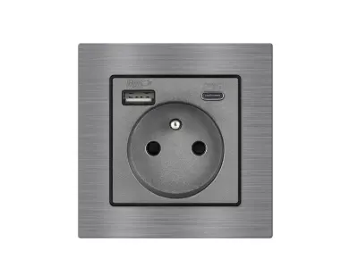 UNIC Elektrick� z�suvka 230V+USB+USB C 5V Rychl� nab�jen�, v r�me�ku 82mm, slitina hlin�ku �ed�