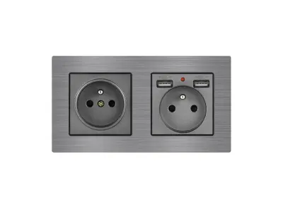 UNIC Elektrick� z�suvka 2x230V+2xUSB 5V/2.1A v r�me�ku 153mm, slitina hlin�ku �ed�