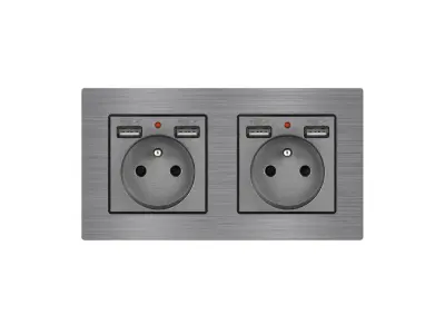 UNIC Elektrick� z�suvka 2x (230V+2xUSB 5V/2,1A) v r�me�ku 153mm, slitina hlin�ku �ed�