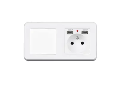 UNIC Elektrick� z�suvka (230V+2xUSB 5V/2,1A) + vyp�na� jednop�lov� �.1 v r�me�ku 153mm, plast b�l�