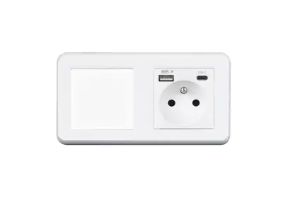 UNIC Elektrick� z�suvka (230V+USB+USBc 5V Rychl� nab�jen�) + vyp�na� jednop�lov� �.1 v r�me�ku 153mm, plast b�l�