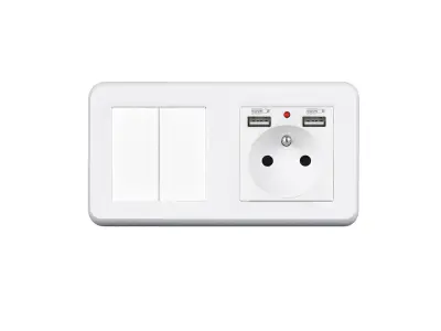 UNIC Elektrick� z�suvka (230V+2xUSB 5V/2,1A) + dvojvyp�na� lustrov� s�riov� �.5 v r�me�ku 153mm, plast b�l�