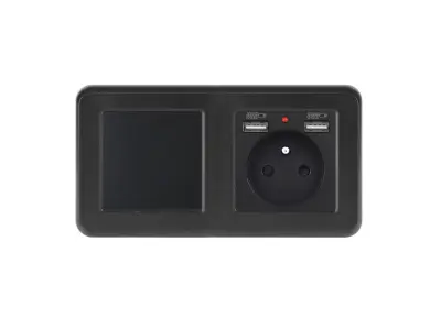UNIC Elektrick� z�suvka (230V+2xUSB 5V/2,1A) + vyp�na� jednop�lov� �.1 v r�me�ku 153mm, plast �ern�