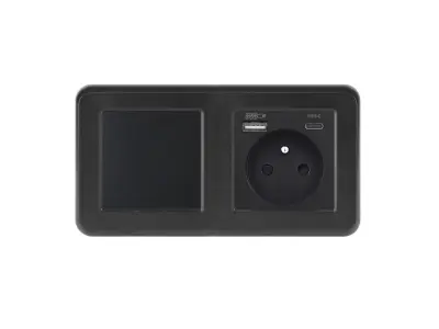 UNIC Elektrick� z�suvka (230V+USB+USBc 5V Rychl� nab�jen�) + vyp�na� jednop�lov� �.1 v r�me�ku 153mm, plast �ern�