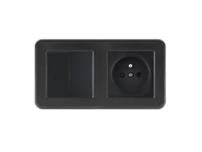 UNIC Elektrick� z�suvka 230V + dvojvyp�na� lustrov� s�riov� �.5 v r�me�ku 153mm, plast �ern�