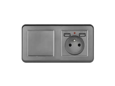UNIC Elektrick� z�suvka (230V+2xUSB 5V/2,1A) + vyp�na� jednop�lov� �.1 v r�me�ku 153mm, plast �ed�