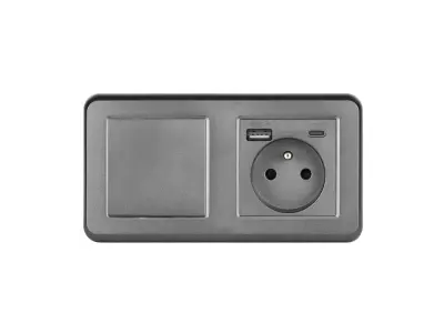 UNIC Elektrick� z�suvka (230V+USB+USBc 5V Rychl� nab�jen�) + vyp�na� jednop�lov� �.1 v r�me�ku 153mm, plast �ed�