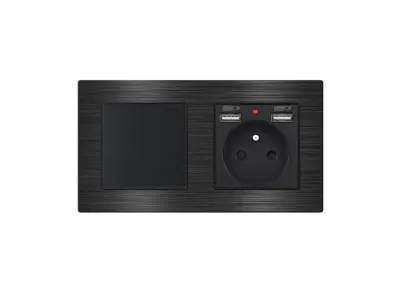 UNIC Elektrick� z�suvka (230V+2xUSB 5V/2,1A) + vyp�na� jednop�lov� �.1 v r�me�ku 153mm, slitina hlin�ku �ern�