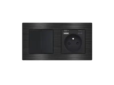 UNIC Elektrick� z�suvka (230V+USB+USBc 5V Rychl� nab�jen�) + vyp�na� jednop�lov� �.1 v r�me�ku 153mm, slitina hlin�ku �ern�