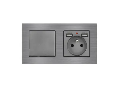 UNIC Elektrick� z�suvka (230V+2xUSB 5V/2,1A) + vyp�na� jednop�lov� �.1 v r�me�ku 153mm, slitina hlin�ku �ed�