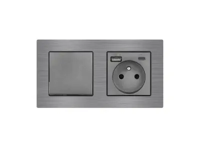 UNIC Elektrick� z�suvka (230V+USB+USBc 5V Rychl� nab�jen�) + vyp�na� jednop�lov� �.1 v r�me�ku 153mm, slitina hlin�ku �ed�
