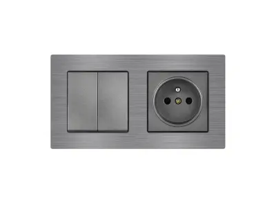 UNIC Elektrick� z�suvka 230V + dvojvyp�na� lustrov� s�riov� �.5 v r�me�ku 153mm, slitina hlin�ku �ed�