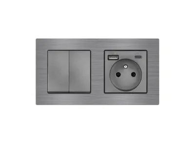 UNIC Elektrick� z�suvka (230V+USB+USBc 5V Rychl� nab�jen�) + dvojvyp�na� lustrov� s�riov� �.5 v r�me�ku 153mm, slitina hlin�ku �ed�