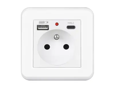 UNIC Z�suvka 230V+USB+USB C 5V/2,1A v�etn� r�me�ku, plast b�l�