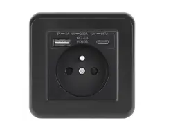 UNIC Elektrick� z�suvka 230V+USB+USB C 5V Rychl� nab�jen�, v�etn� r�me�ku, plast �ern� - 284 K�