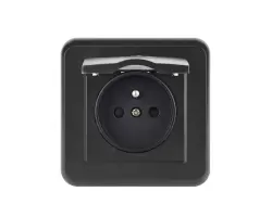 UNIC Elektrick� z�suvka 230V s krytem v r�me�ku 82mm, �ern� plast - 93 K�