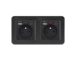 UNIC Elektrick� z�suvka 2x (230V+USB+USB C 5V/2,1A) plast �ern� v r�me�ku 153mm - 516 K�