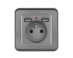 UNIC Elektrick� z�suvka 230V+2*USB 5V/2.1A plast �ed� - 199 K�