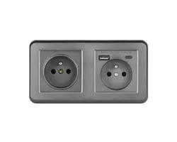 UNIC Elektrick� z�suvka 2x230V+USB+USB C 5V/2,1A (rychl� nab�jen�) plast �ed� v r�me�ku 153mm - 377 K�